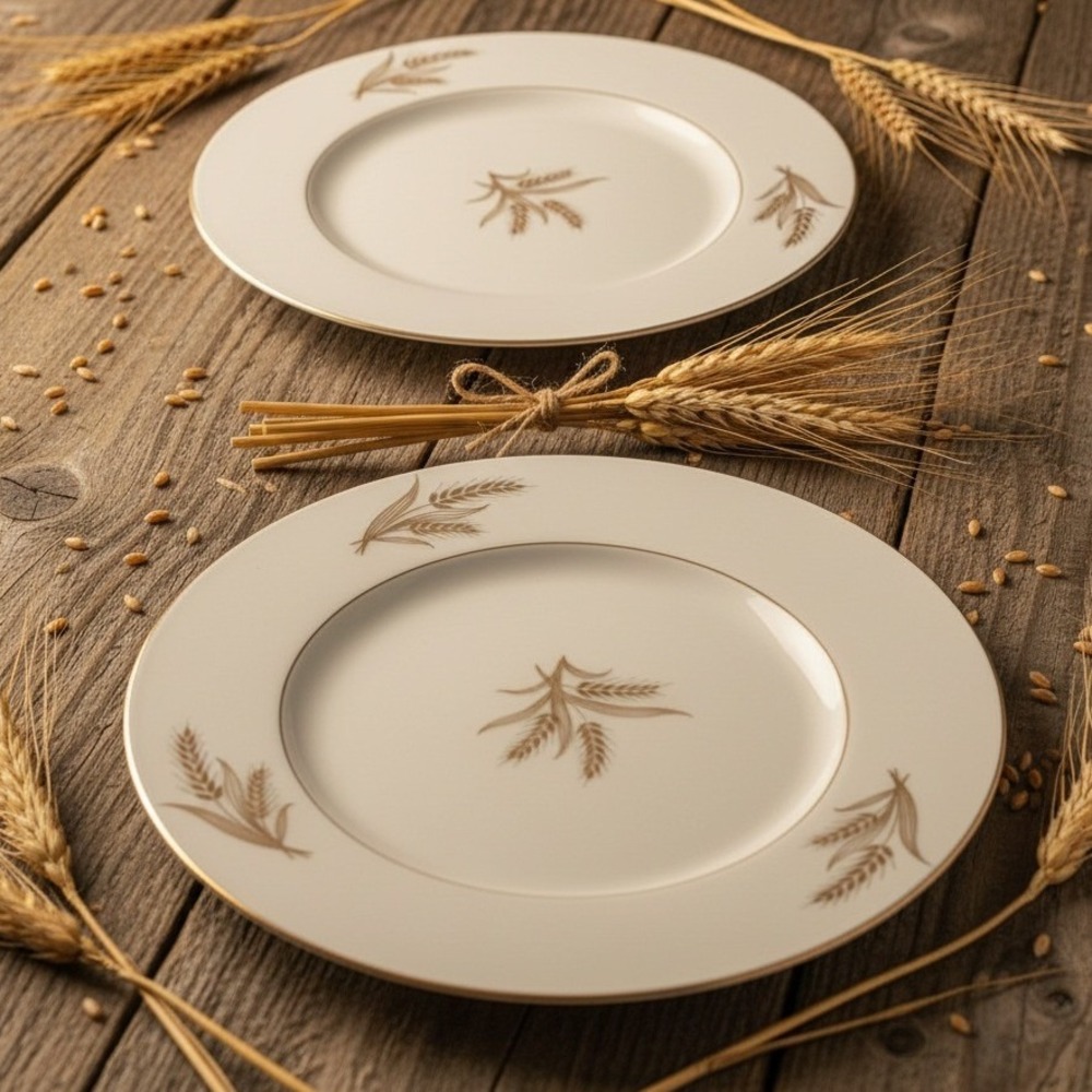 Lenox China Harvest Wheat 24k Gold Rim Set of 2 Dinner Plates 10.5"
